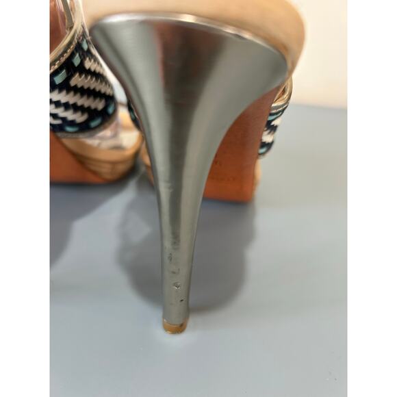 Coach Steffi stilettos size 9.5 navy white woven leather strappy high sandal - Picture 8 of 12